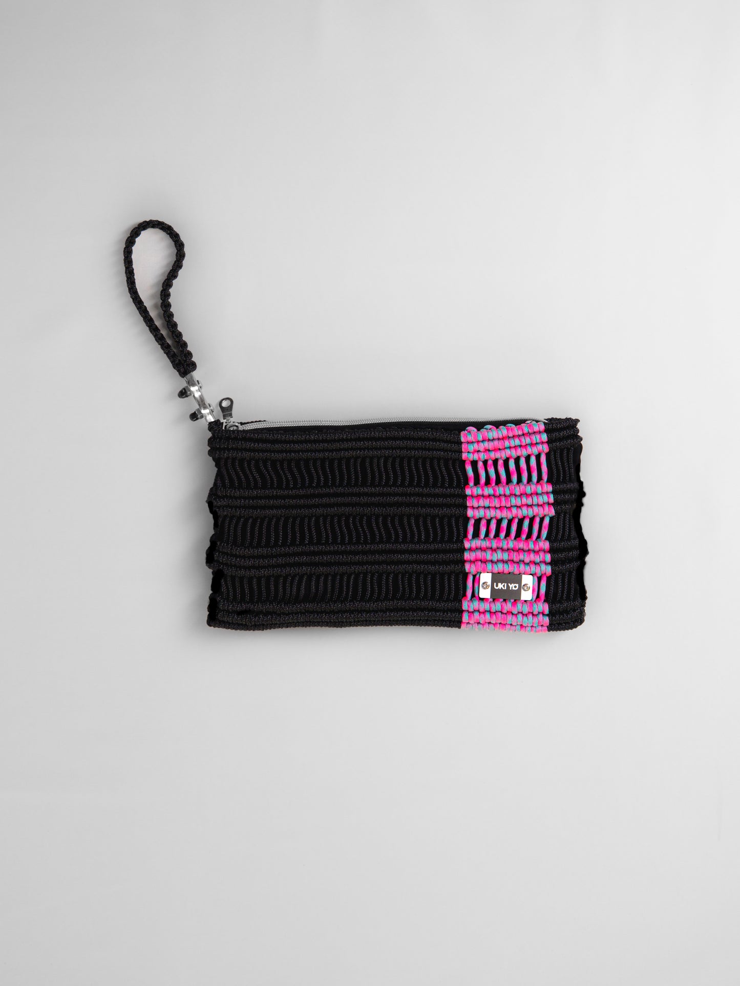 Borsa a mano in filo nero - rosa e ciano