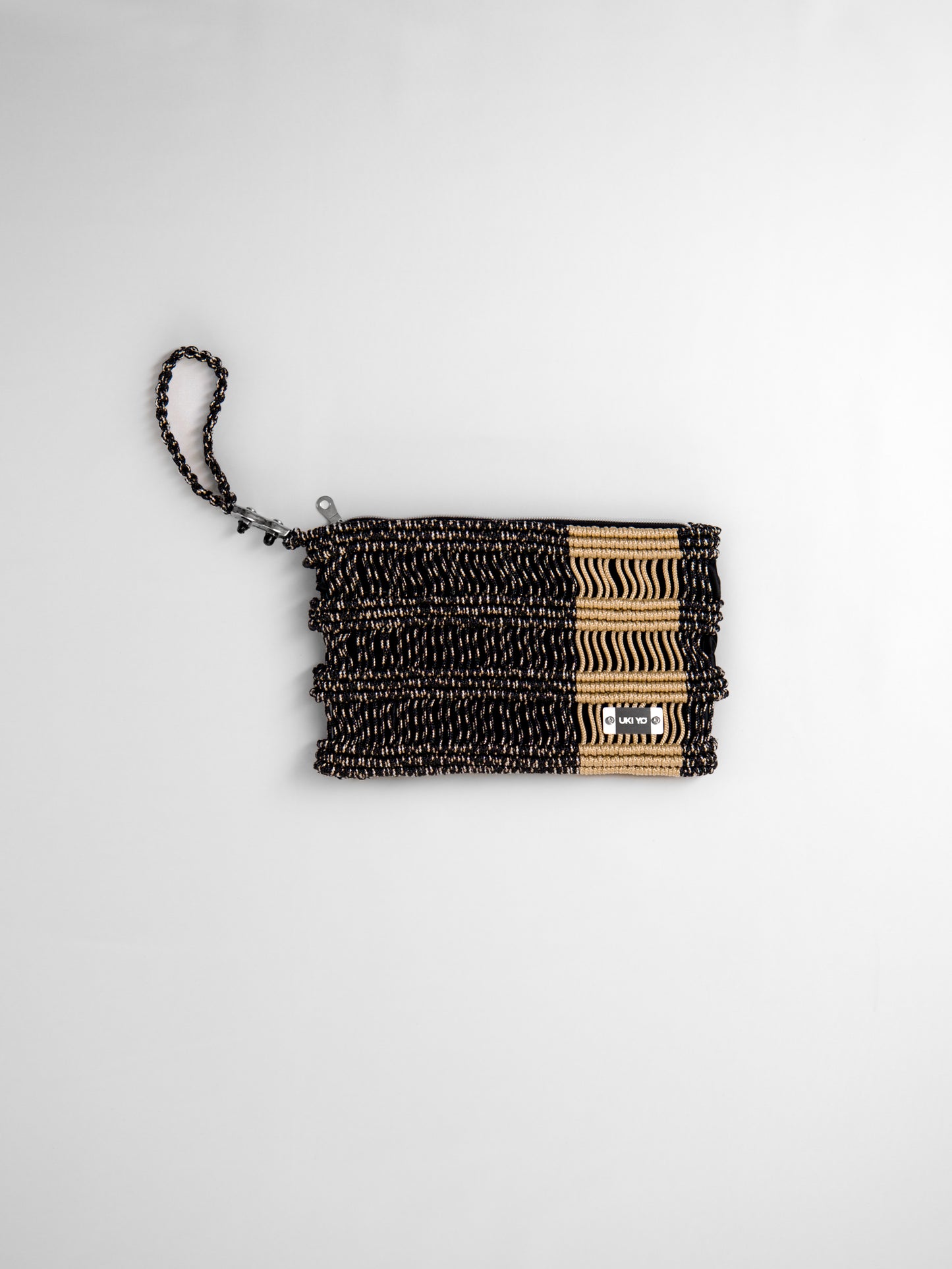 Borsa a mano in filo marrone e nero