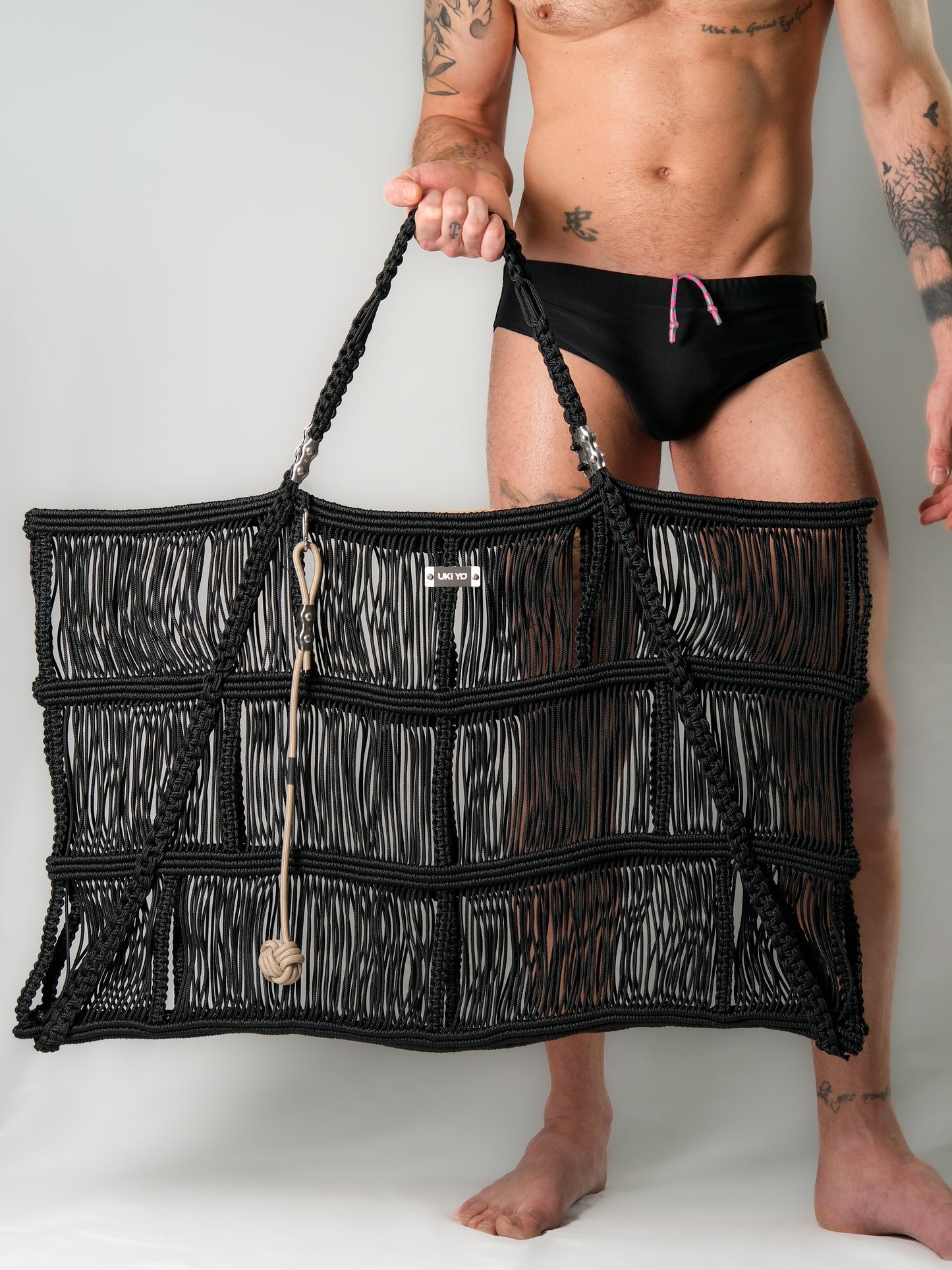 Borsa da spiaggia fatta a mano con fili neri - Portachiavi AGGIUNTIVO
